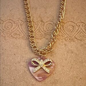 NWT Paparazzi 12.5” chain w/ pink Heart Pendant Necklace with Bow earrings glitz
